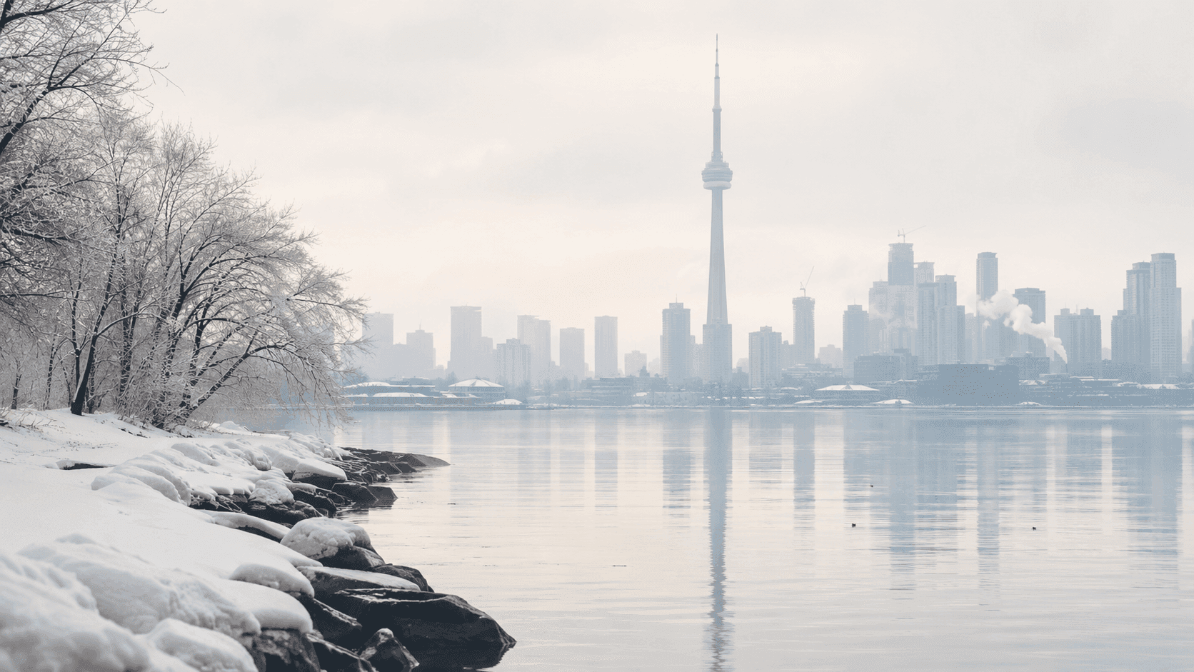 Toronto skyline and waterfront in serene winter morning light